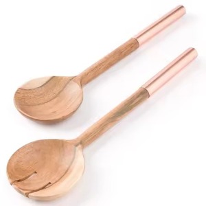 Ensemble moderne de cuillère et de fourchette à servir en or avec des poignées carrées et une finition polie miroir, idéal pour la cuisine, la salle à manger et l'usage domestique - Product Image 2