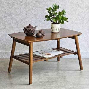 Rectangular 2-Tier Rustic Living Room <b>Table</b> 80x50x45cm Durable Rubber Wood <b>Coffee</b> <b>Table</b> TT68270 - Product Image 3
