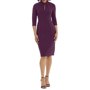 ชุดเดรสผ้ายืดคอกลมแขน3/4สำหรับผู้หญิงชุดเดรสเข้ารูปทรงดินสอชุดเดรสสำนักงาน - Product Image 1