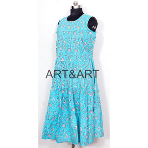 Robe d'été élégante et confortable pour femmes Handblock imprimé coton robes décontractées col rond Unique traditionnel sans manches grandes tailles - Product Image 2