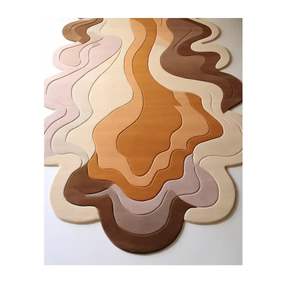 Premium Modern High Pile Wool Hand Tufted Area Rug Beige Brown Geometric Pattern Stain Resistant Living Dining Bedroom Home - Product Image 2