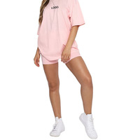 Vêtements de sport pour femmes en gros, personnalisables avec logo brodé ou imprimé, couleur rose unie, polyester/coton, coupe oversize haute