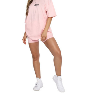 เสื้อยิมฟิตเนสผู้หญิง ขายส่ง แบบเปล่า รับสั่งทำ ปักโลโก้ พิมพ์ลาย สีชมพูล้วน ผ้าโพลีเอสเตอร์/คอตตอน ทรงโอเวอร์ไซส์ คุณภาพสูง - Product Image 2