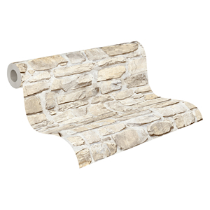 Fabriqué en Allemagne-Rouleaux de papier peint Stone Beige Yellow-Vinyle non tissé-Papier peint moderne aspect pierre pour murs-10,05x0,53 m - Product Image 1