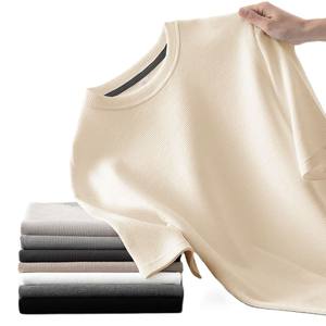 T-shirt en tricot gaufré personnalisable avec logo OEM pour hommes, manches courtes, style Hong Kong, col chemise, décontracté, pour le travail - Product Image 1