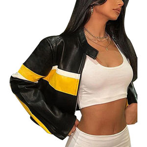 แจ็กเก็ตหนังสำหรับผู้หญิงเสื้อบอมเบอร์สำหรับแข่งรถแขนยาวมีปกตั้งระบายอากาศได้ดีเป็นมิตรกับสิ่งแวดล้อม - Product Image 5