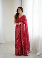 Ensemble Salwar en Soie Georgette Semi-Couture Prêt pour la Fête, avec Pièce de Blouse Détachable, Broderie Lourde, Plis Pré-Cousus, Facile à Porter