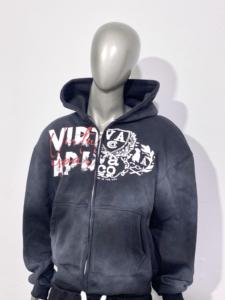 ชุดออกกำลังกายผ้าฝ้ายมีฮู้ดไซส์ใหญ่พิเศษชุดวอร์มฟอกสีกรดชุดออกกำลังกายเล่นกีฬา100% โลโก้ได้ตามต้องการ - Product Image 2