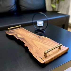 Plateau décoratif en bois avec poignées en métal forgé à la main pour les mariages, le service de café et les fêtes à la maison - Product Image 1