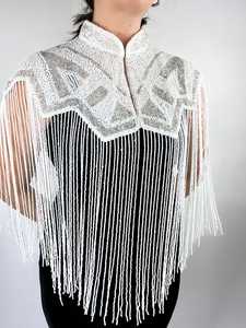 <b>Beaded</b> and Sequined Burlesque Cape <b>Beaded</b> <b>Fringe</b> Hanging Down Fastens at the Neck Beautiful Festive Clothes Festival Capes - Product Image 5
