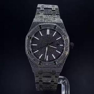 New Arrival Luxury Fully Iced Moissanite Diamond <b>Watch</b> Elegant <b>Black</b> Analog Dial Stainless Steel Band Sapphire Crystal - Product Image 2