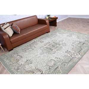 Tapis turc vintage 6,1x9,5 pieds, tapis en laine vert à motifs floraux - Product Image 4