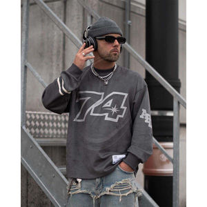 เสื้อสเวตเตอร์คอกลมระบายอากาศสำหรับผู้ชายเสื้อสเวตเตอร์แขนยาวทรงหลวมลายกราฟิกแนวสตรีทไซส์ใหญ่พิเศษ - Product Image 5