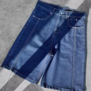 Short en jean bleu d'été de haute qualité à jambe droite en coton patchwork Baggy Jorts pour hommes - Product Image 1
