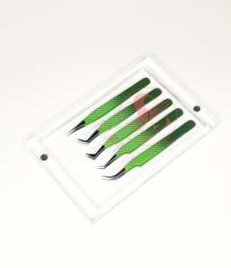 New Style Private <b>Label</b> Stainless Steel Eyelash Tweezers Christmas Green Color <b>Applicator</b> Volume Tip Sustainable Eco-Friendly - Product Image 1