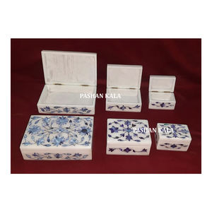 Caja de joyería de trabajo con Incrustaciones de nácar azul de mármol blanco de alta calidad y mejor acabado con diferentes tamaños para la decoración del hogar - Product Image 1