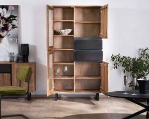 Buffet contemporain en bois d'acacia Bennett Design moderne Portes en verre Tiroirs noirs pour salon, salle à manger, salle de bain, hôtel - Product Image 3