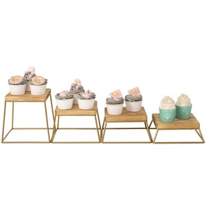Minimalist Different Size Wooden Metal Base Cake <b>Stand</b> for Displaying Cakes and Pastries Modern Farmhouse Rustic Kitchen Setting - Product Image 1