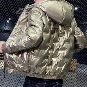 Chaqueta acolchada rellena de algodón de lona frontal corta de invierno más cálida y ligera brillante a la moda para exteriores gruesa negra para hombres - Product Image 5