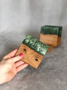 Durable Handmade Classic Style Wood Coasters with <b>Epoxy</b> Resin Inlay Long-Term Daily Use Stone Coasters - Product Image 3