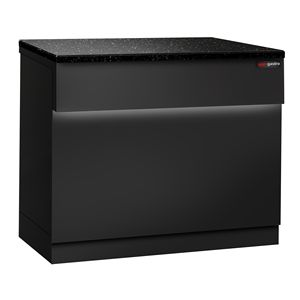 Comptoir de caisse TORONTO - 900 mm - Panneau frontal noir - Plan de travail en granit noir - Finition noir mat - Corps en acier inoxydable - Product Image 3