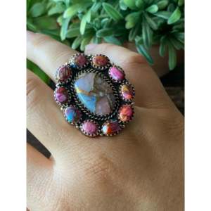 Southwest Handmade Turquoise Multi Stone <b>Sterling</b> <b>Silver</b> <b>Adjustable</b> Cluster <b>Ring</b> - Product Image 2
