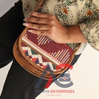 Tas selempang kulit Jacquard buatan tangan, tas selempang Multi guna desain Vintage baru