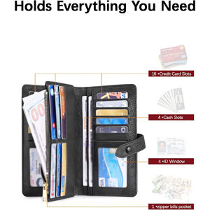 Portefeuille en cuir pour femmes, blocage RFID, grande capacité, portefeuille à trois volets, porte-cartes et portefeuille pour téléphone pour femmes, élégant - Product Image 4