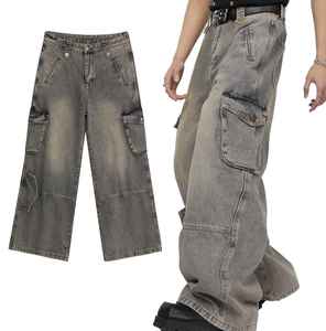 กางเกงยีนส์ขาตรงสำหรับผู้ชายกางเกงยีนส์สีฟ้าฟอกกลางมีซิปรูดขากว้างทรงหลวมกระดุมปิดด้านหน้าของผู้ชายระบายอากาศได้ดี - Product Image 4