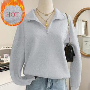 Sudadera con capucha de lana de color sólido con media cremallera personalizada para mujer, sudadera de lana gruesa y cálida para mujer - Product Image 1