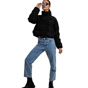 Blouson Bomber Long d'Hiver Noir Personnalisé pour Femme, 100% Polyester Écologique, Coupe-Vent Respirant avec Fermeture Éclair – Vente en Gros - Product Image 1