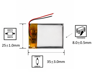 Bateria de Polímero de Lítio 802535 com 2 Fios 802535-2 700mAh 3.7V Bateria Recarregável para MP3 GPS TWS Speaker - Product Image 2