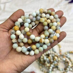 Perles rondes en amazonite naturelle 8 mm/6 mm/4 mm de haute qualité cirées/entoilées certifiées par un tiers - Product Image 4