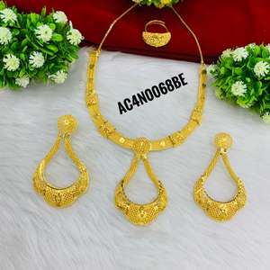 Ensemble de collier à breloques de mariage en laiton plaqué or boîte chaîne fleur design un gramme bijoux de mode pour les occasions de fête - Product Image 4