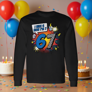 Maglietta a maniche lunghe Six7 Meme per il 7° compleanno con design unico per la festa del 7° compleanno - Product Image 3