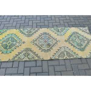 Turkish Vintage Rug, 2.6x7.2 ft Runner Rug, <b>Yellow</b> Patchwork Rug - Product Image 3