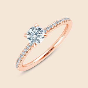 Micro-bague à quatre griffes pour produit phare avec 1 diamant rond de laboratoire de 0,3 carat F-VS en or massif 14K - Product Image 1