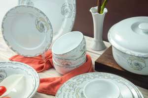 OEM <b>9</b>-<b>Inch</b> White <b>Porcelain</b> Round <b>Plate</b> with Luxury White Flower Design Hot Trending 02 Dishes Home Hotels Restaurants Wholesale - Product Image 5