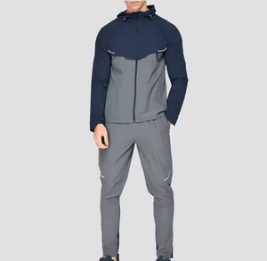 Survêtement athlétique à capuche pour homme Survêtement à manches longues avec fermeture à glissière complète Pantalon de jogging 2 pièces Patchwork Sportsuits - Product Image 1