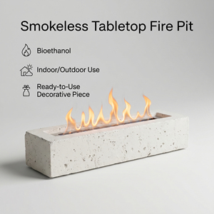 Cheminée bioéthanol portable rectangulaire en béton pour table, sans fumée, pour jardin intérieur et terrasse - Vente en gros - Product Image 1