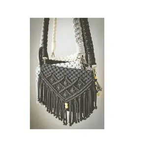 Fashionable Woman Macrame Tassels Handwoven Bag Cotton String Cross Body Bags Tassels Decorative Hanging Handbag