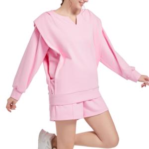 Sudadera con capucha rosa de estilo lujoso para mujer y conjunto de chándal de color de contraste de algodón Tallas personalizadas 2XL y 3XL Sweet - Product Image 4