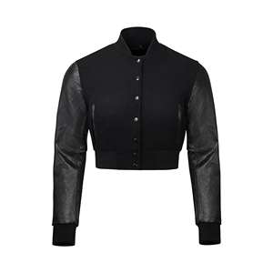 Veste universitaire matelassée courte personnalisée pour femmes, style varsity, avec rivets tissés, design uni, imperméable, teinte unie, pour l'hiver - Product Image 1