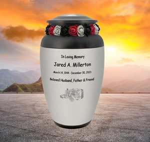 Deux camions semi-remorques diesel, urne en étain, hommage parfait, gravure personnalisée, urne en métal pour adultes, urnes en aluminium pour cendres humaines - Product Image 2