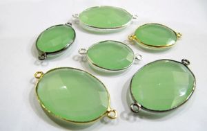 Green Chalcedony Briolette Faceted Oval Shape Double Loop Bezel Connector Jewelry making link bezel - Product Image 3