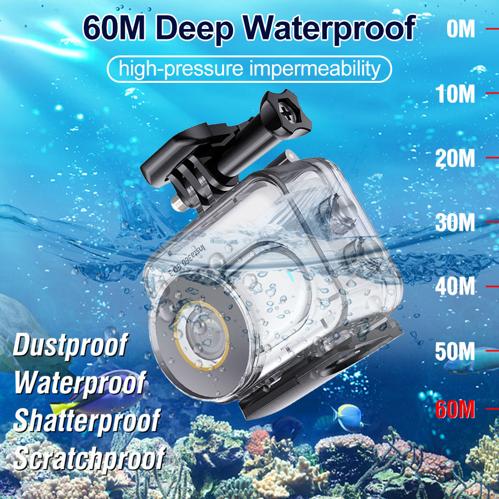 HONGDAK Waterproof Protective case 197ft/60m Underwater Dive Housing Shell Dive Insta360 GO 3 Case