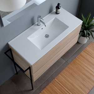 Meuble de salle de bain Belize 100CM avec 2 tiroirs, évier, miroir 100X60, porte-serviettes noir - Product Image 4