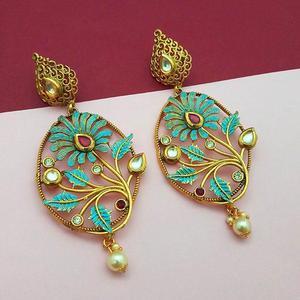 Nikita Arts Chapado en oro Meenakari Cobre Mate Pendientes colgantes Piedra y Aro Fino Azul Design-1313121B - Product Image 1