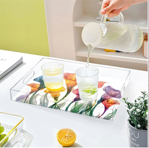 Plateau de service de luxe en <span class=keywords><strong>acrylique</strong></span> transparent avec <span class=keywords><strong>impression</strong></span> UV personnalisée, motif HD, organisateur de rangement décoratif en Lucite pour la maison et le bureau - Product Image 6