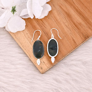 Pendientes colgantes de Latón chapado en plata hechos a mano, piedra de sangre, piedra preciosa ovalada con ajuste de bisel, joyería de boda al por mayor - Product Image 4